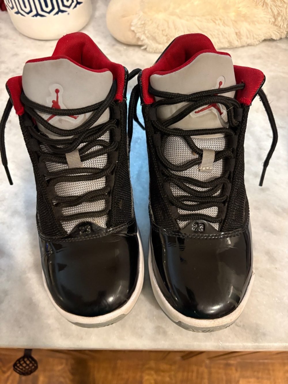Nike Jordan Black Red White Patent Leather High-Top Sneakers